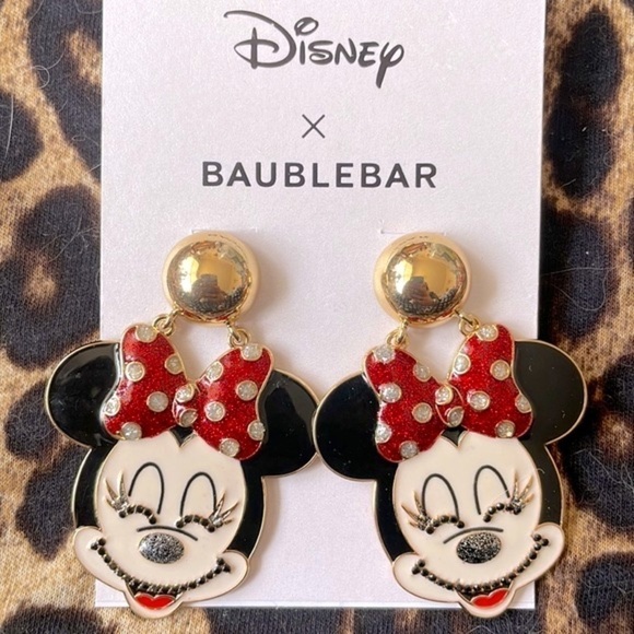Brand New Disney x BaubleBar Minnie Mouse Sparkly Bow Drop Earrings - Picture 4 of 11